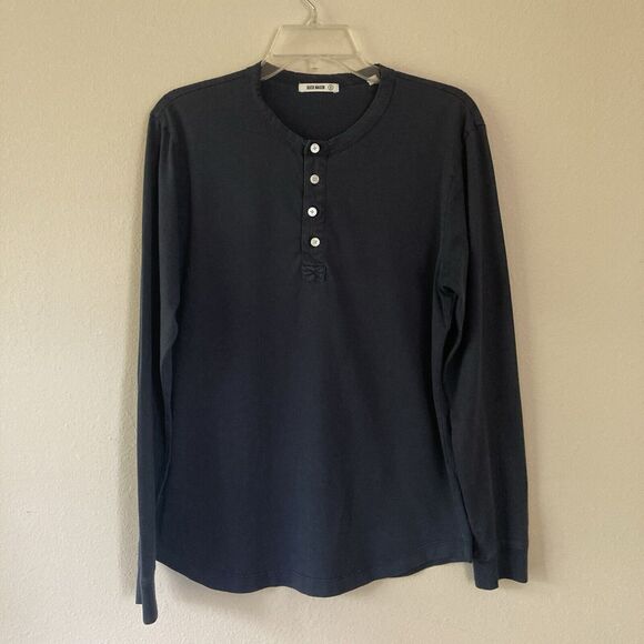 Buck Mason Mens Small Curved Hem Henley Long Sleeve T-Shirt - Picture 1 of 8
